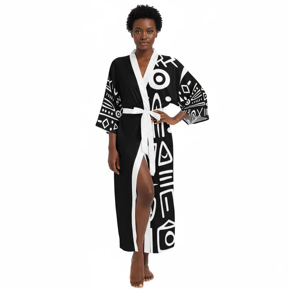 Women's Silk-Look Long Kimono Robe