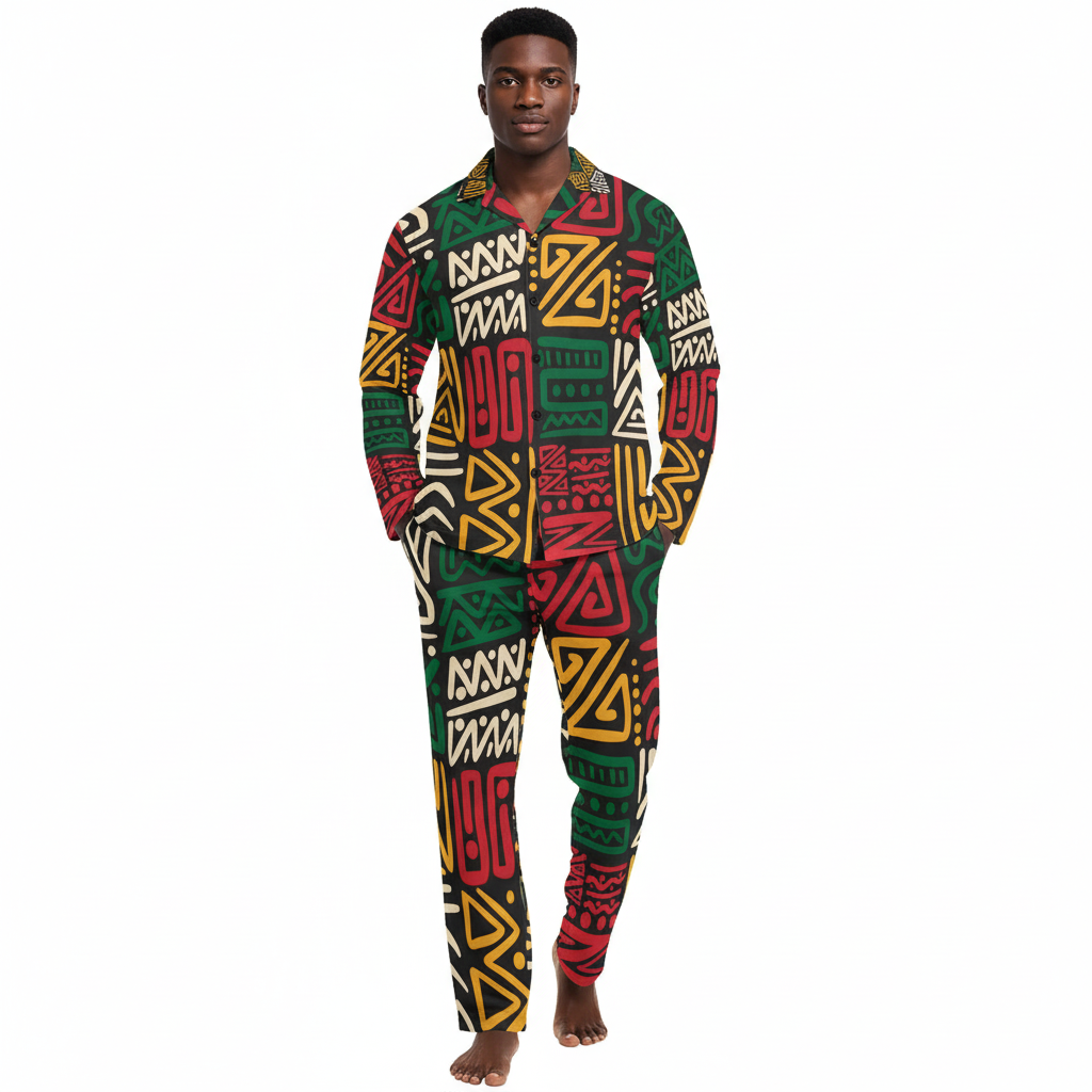 Men’s V-Neck Long Pajama Set