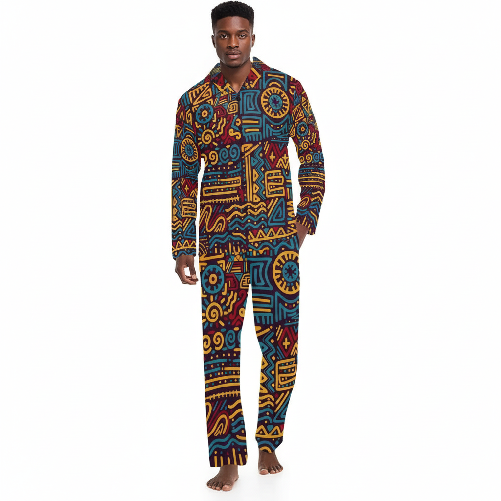 Men’s V-Neck Long Pajama Set