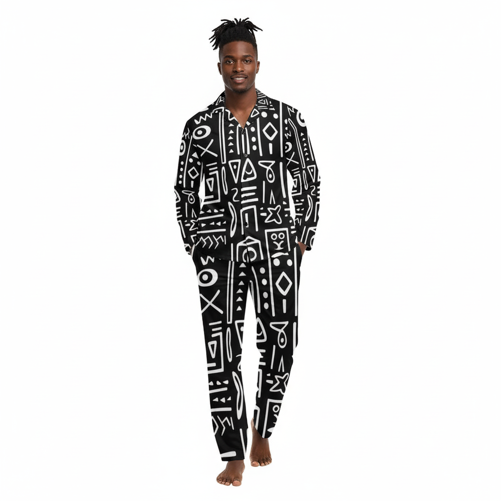 Men’s V-Neck Long Pajama Set