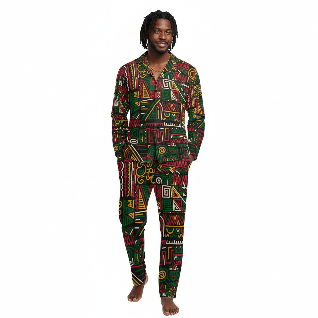 Men’s V-Neck Long Pajama Set