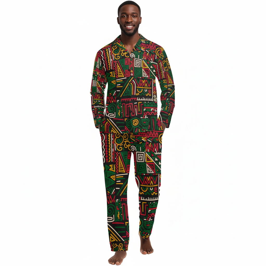 Men’s V-Neck Long Pajama Set
