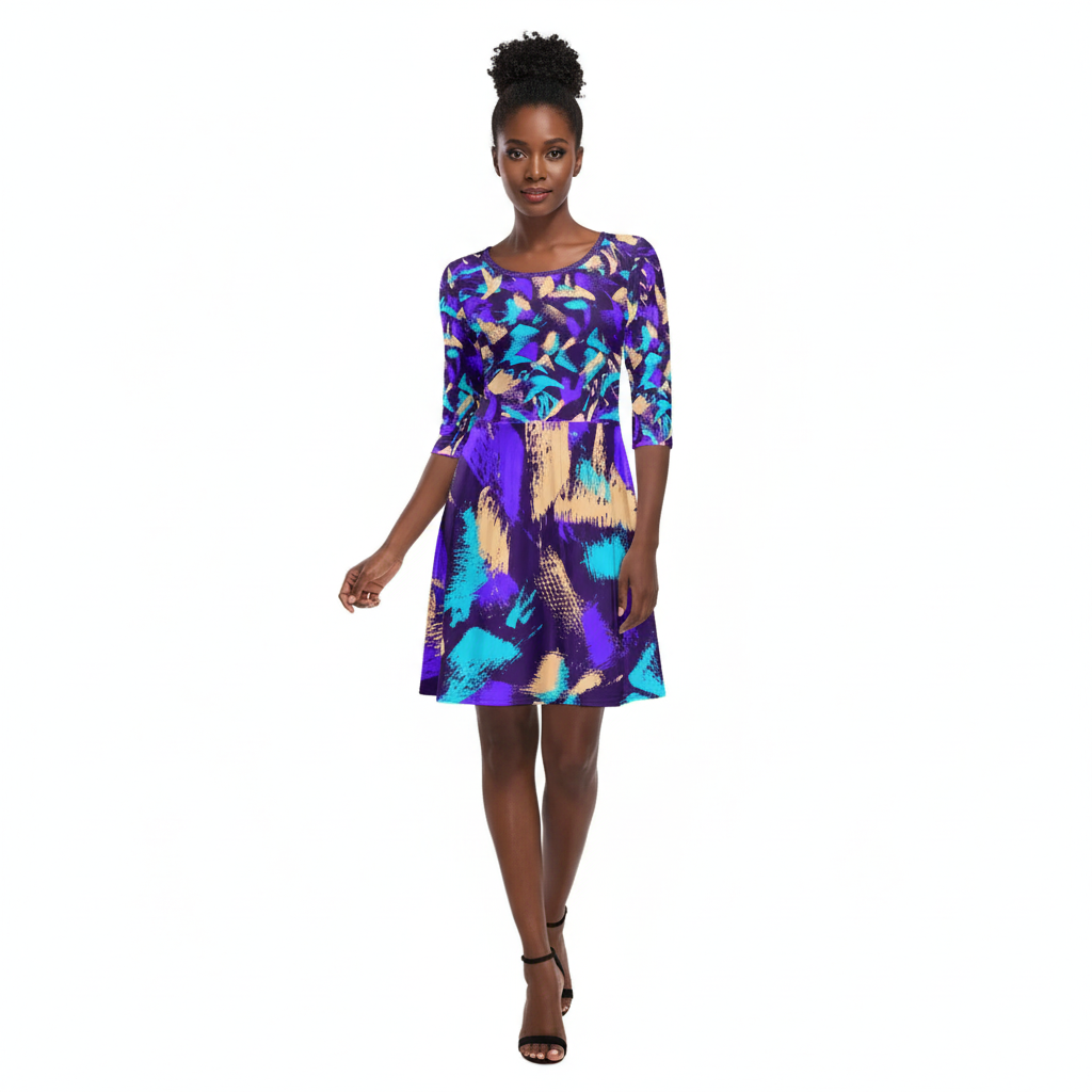 Women's Half-Sleeve Skater Dress (Model D20)