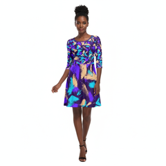 Women's Half-Sleeve Skater Dress (Model D20)